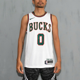 Nike NBA Bucks Lillard White Green Jersey